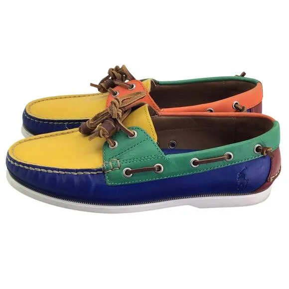 Polo Ralph Lauren Merton Boat Shoes Mens 9.5 Multicolor Leather Deck Colorblock