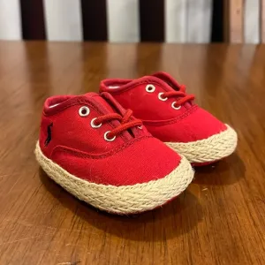 Polo Ralph Lauren red canvas Bowman Lace Crib shoes sneakers Infant Baby Size 2