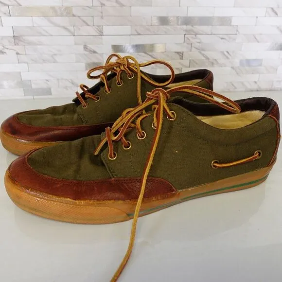 Polo Ralph Lauren Shoes Mens Leather 11 Sneakers Canvas Green Vance Boat