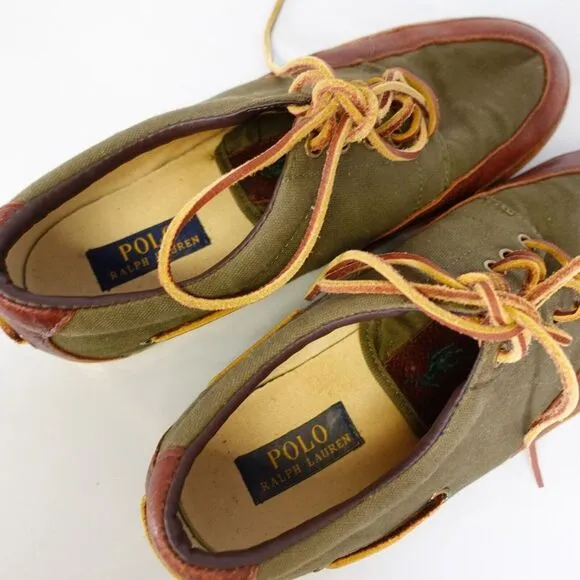 Polo Ralph Lauren Shoes Mens Leather 11 Sneakers Canvas Green Vance Boat