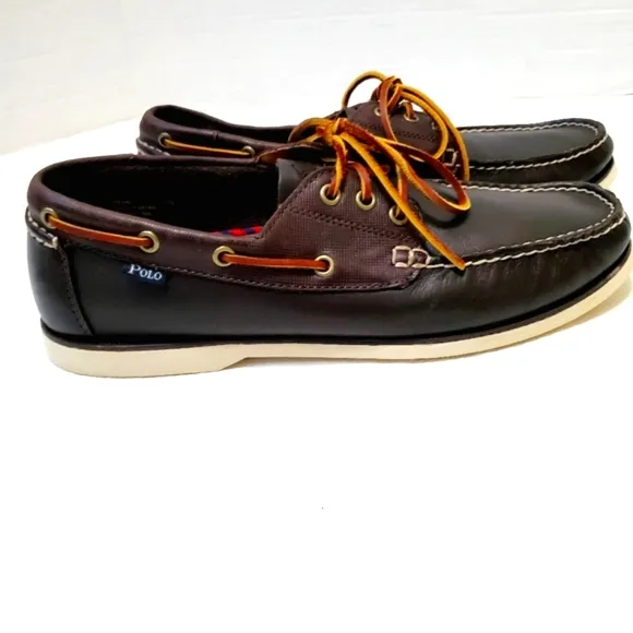 POLO Ralph Lauren Tumbled Brown Leather Loafers Boat Shoes 11