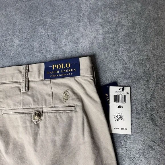 Polo Ralph Lauren Mens 48B Shorts Beige Chino Stretch Cotton Twill Casual Preppy