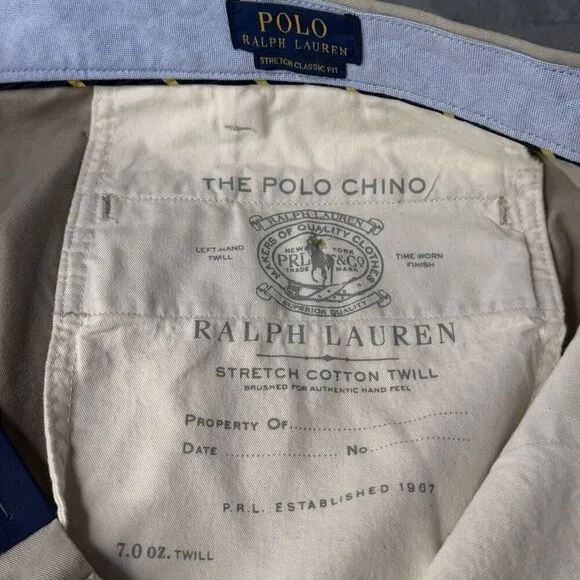 Polo Ralph Lauren Mens 48B Shorts Beige Chino Stretch Cotton Twill Casual Preppy