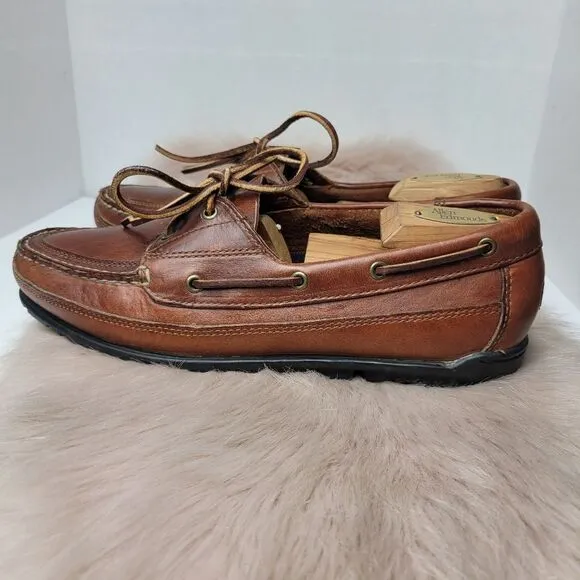 Polo sport Ralph Lauren Brown Leather Boat Shoes Slip On Loafers Men's Size 10D
