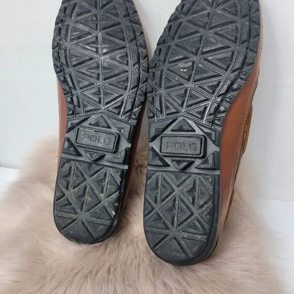Polo sport Ralph Lauren Brown Leather Boat Shoes Slip On Loafers Men's Size 10D