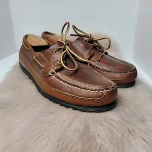 Polo sport Ralph Lauren Brown Leather Boat Shoes Slip On Loafers Men's Size 10D