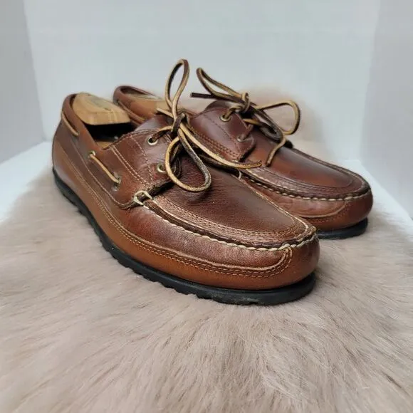 Polo sport Ralph Lauren Brown Leather Boat Shoes Slip On Loafers Men's Size 10D