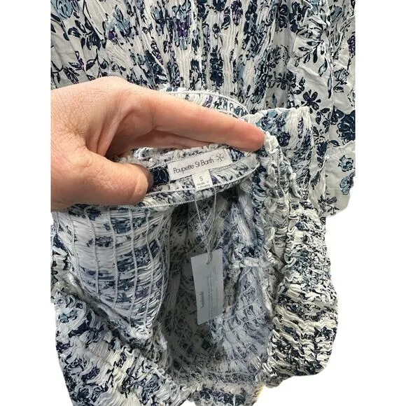Poupette St Barth Soledad Off Shoulder Mini Dress White Blue Foulard Print