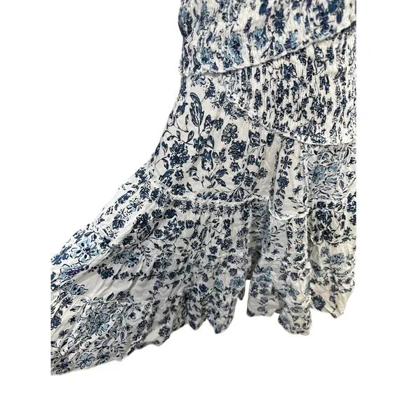 Poupette St Barth Soledad Off Shoulder Mini Dress White Blue Foulard Print