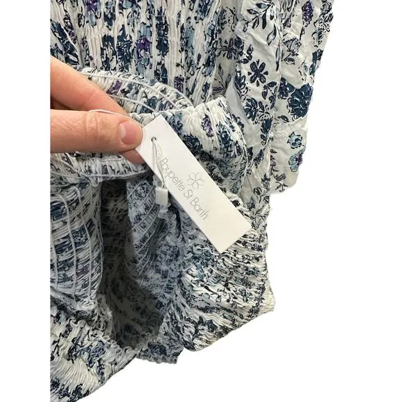 Poupette St Barth Soledad Off Shoulder Mini Dress White Blue Foulard Print