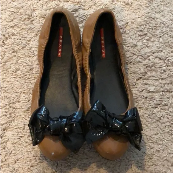 PRADA big bow leather flats