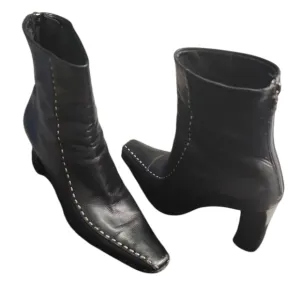 Prada Black and White Heeled Boots with Square Toe