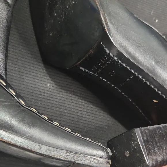 Prada Black and White Heeled Boots with Square Toe