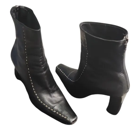 Prada Black and White Heeled Boots with Square Toe