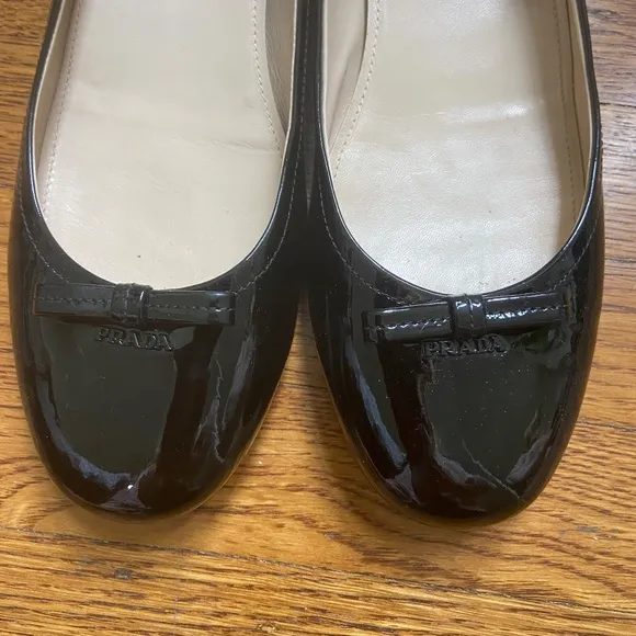 Prada black leather ballerina flats