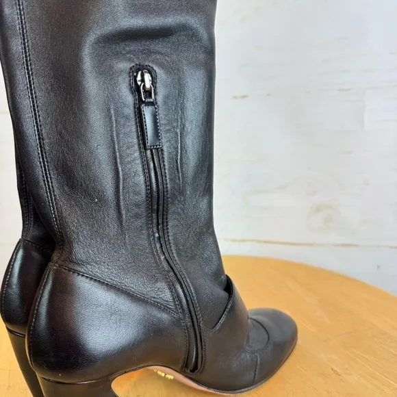 Prada | Black Leather Heeled Boots, 38