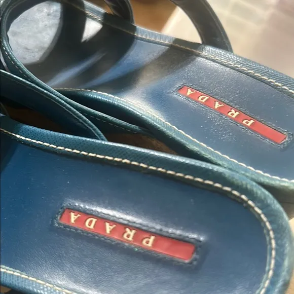 Prada Blue Wedge Sandals with Espadrille Heel Size EU 38