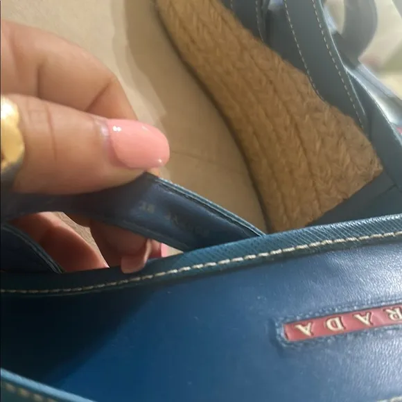 Prada Blue Wedge Sandals with Espadrille Heel Size EU 38