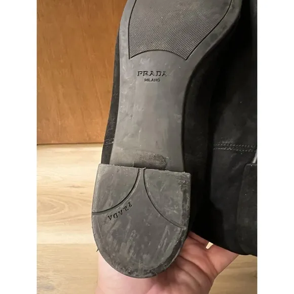 Prada Chelsea Boots Black Suede Size 37 Flat Ankle Boots