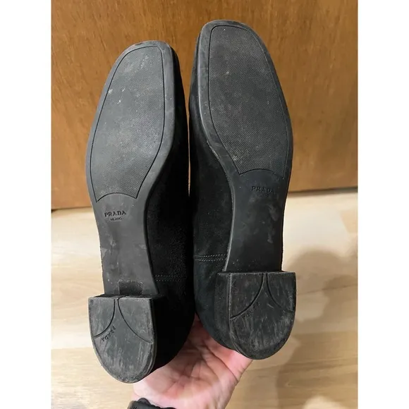 Prada Chelsea Boots Black Suede Size 37 Flat Ankle Boots