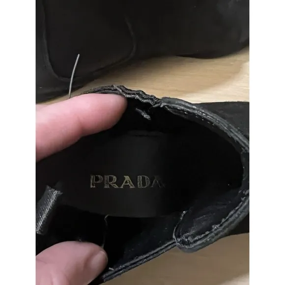 Prada Chelsea Boots Black Suede Size 37 Flat Ankle Boots