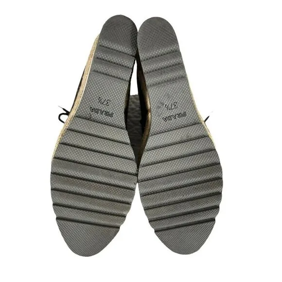 Prada Espadrille Platform Lace Up Heels Women's Sz 37.5 US 7 Made in Italy