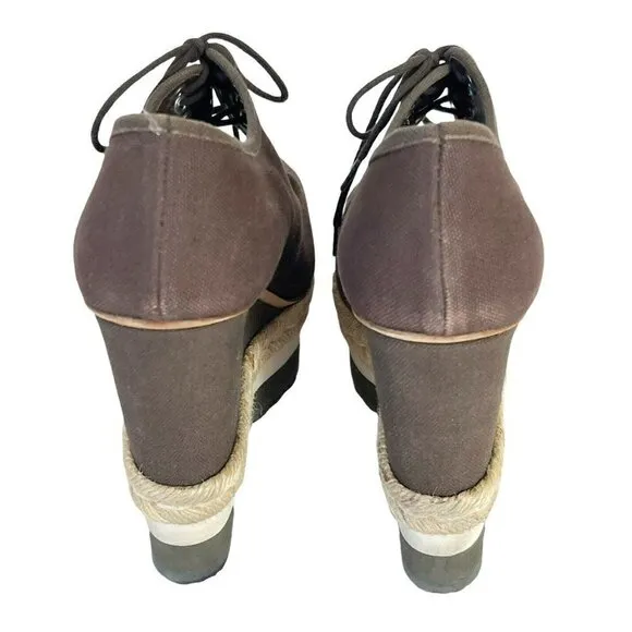 Prada Espadrille Platform Lace Up Heels Women's Sz 37.5 US 7 Made in Italy
