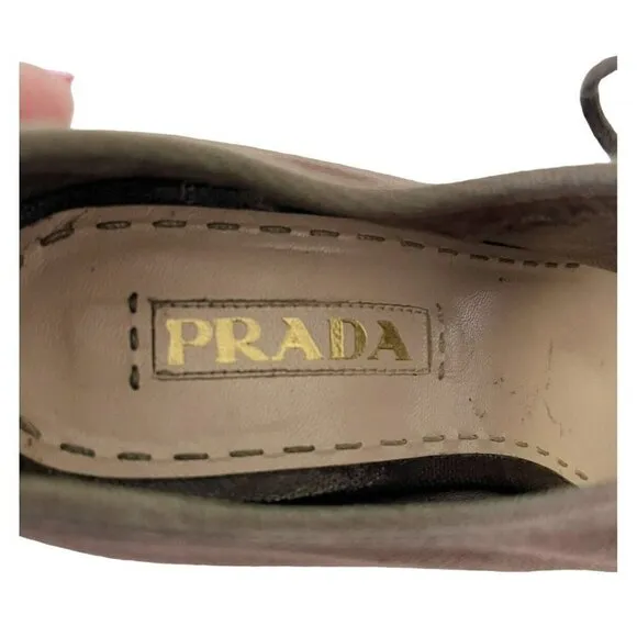Prada Espadrille Platform Lace Up Heels Women's Sz 37.5 US 7 Made in Italy