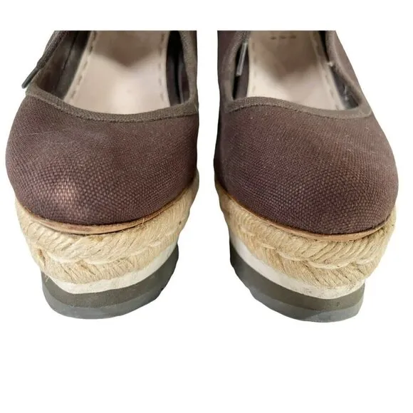 Prada Espadrille Platform Lace Up Heels Women's Sz 37.5 US 7 Made in Italy