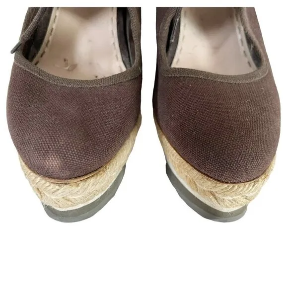 Prada Espadrille Platform Lace Up Heels Women's Sz 37.5 US 7 Made in Italy