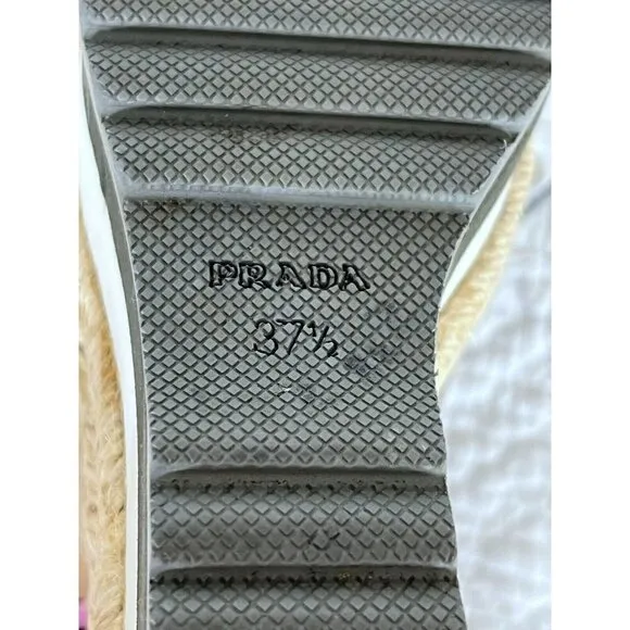 Prada Espadrille Platform Lace Up Heels Women's Sz 37.5 US 7 Made in Italy