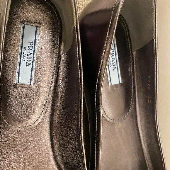 Prada Flats In Grey Silverish Patent Leather