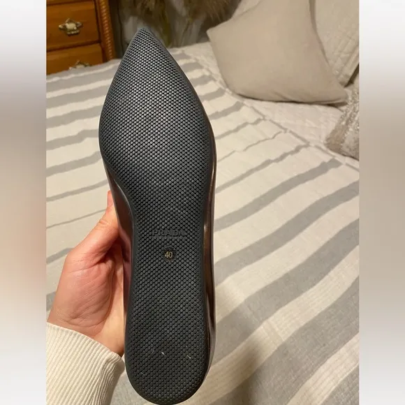 Prada Flats In Grey Silverish Patent Leather