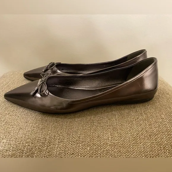 Prada Flats In Grey Silverish Patent Leather
