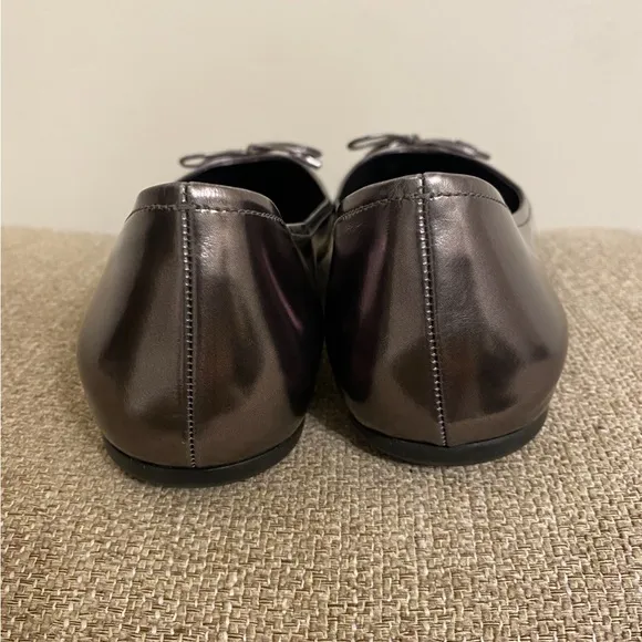 Prada Flats In Grey Silverish Patent Leather