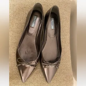 Prada Flats In Grey Silverish Patent Leather