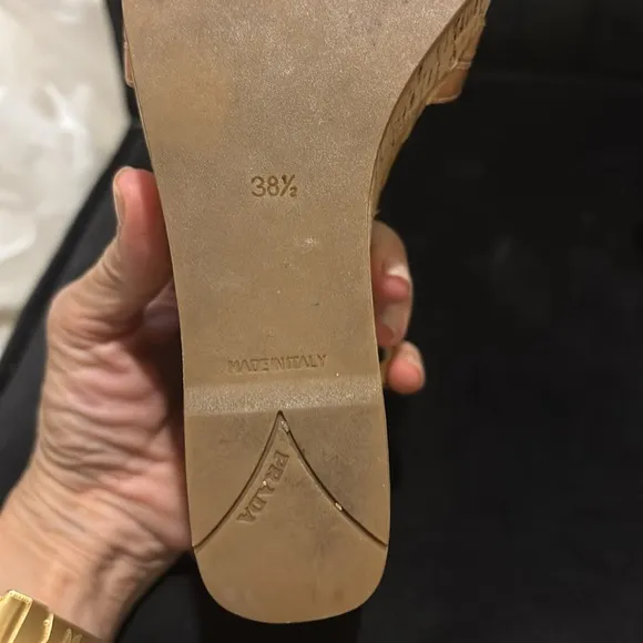 PRADA Leather Strappy Wedge Cork and Bamboo Heel