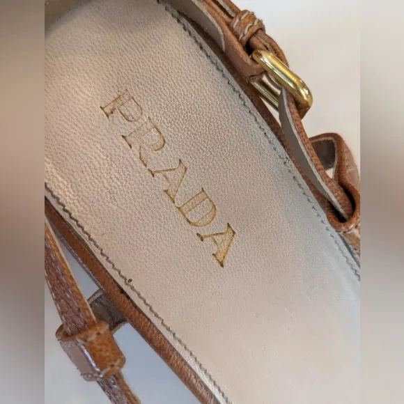 PRADA Leather Strappy Wedge Cork and Bamboo Heel