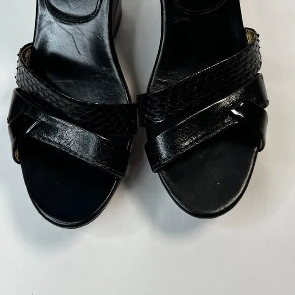 Prada Patchwork Wedges Retro Leather Wood Cork Y2K Boho Platform Heel Black 39.5
