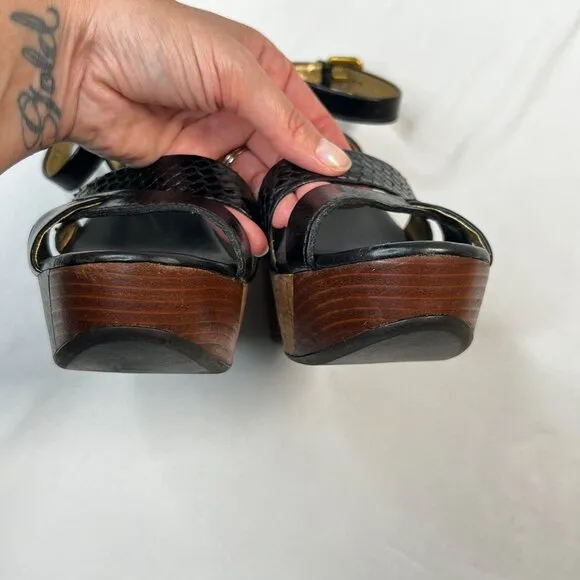 Prada Patchwork Wedges Retro Leather Wood Cork Y2K Boho Platform Heel Black 39.5