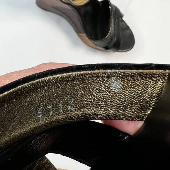 Prada Patchwork Wedges Retro Leather Wood Cork Y2K Boho Platform Heel Black 39.5