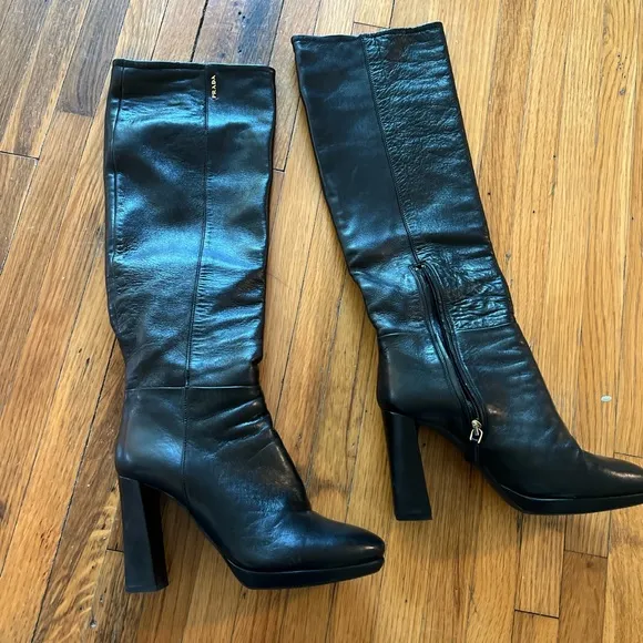 Prada sport black leather boots