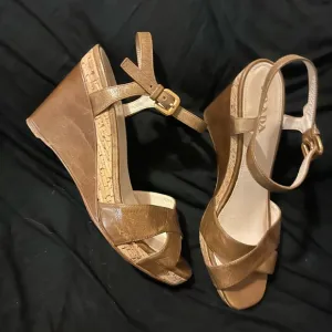 Prada Tan Wedge Sandals with Ankle Strap