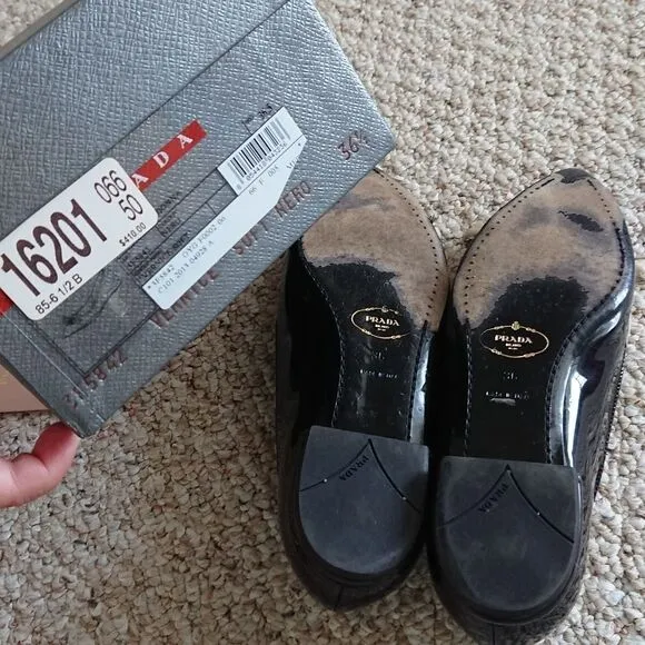Prada Vernice Soft Patent Flats in Black/Nude size 36.5