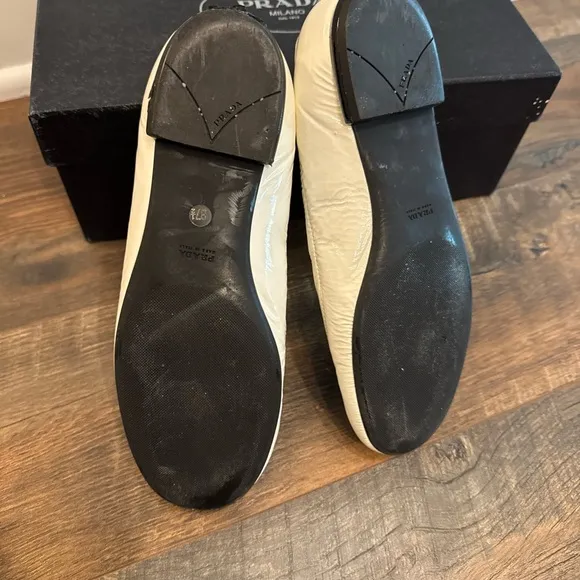 Prada white Patent Leather Flats with Bow Detail