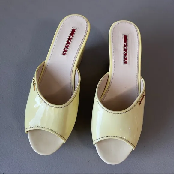 Prada Yellow Patent Leather Heel Wedges EU 37