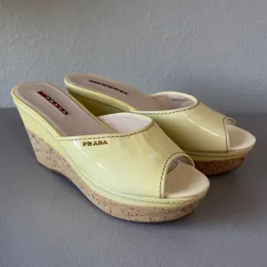 Prada Yellow Patent Leather Heel Wedges EU 37