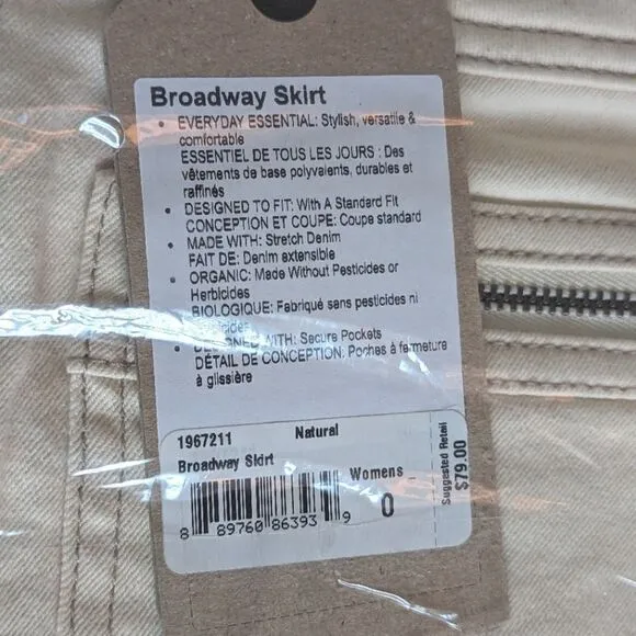 PRANA NWT Broadway Denim Stretch Skirt sz 0 in Natural