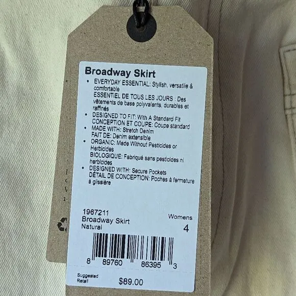 PRANA NWT Broadway Denim Stretch Skirt sz 4 in Natural
