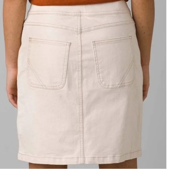prAna Womens Broadway Skirt Natural Denim Stretch Zip Pockets Organic Size 6 NWT
